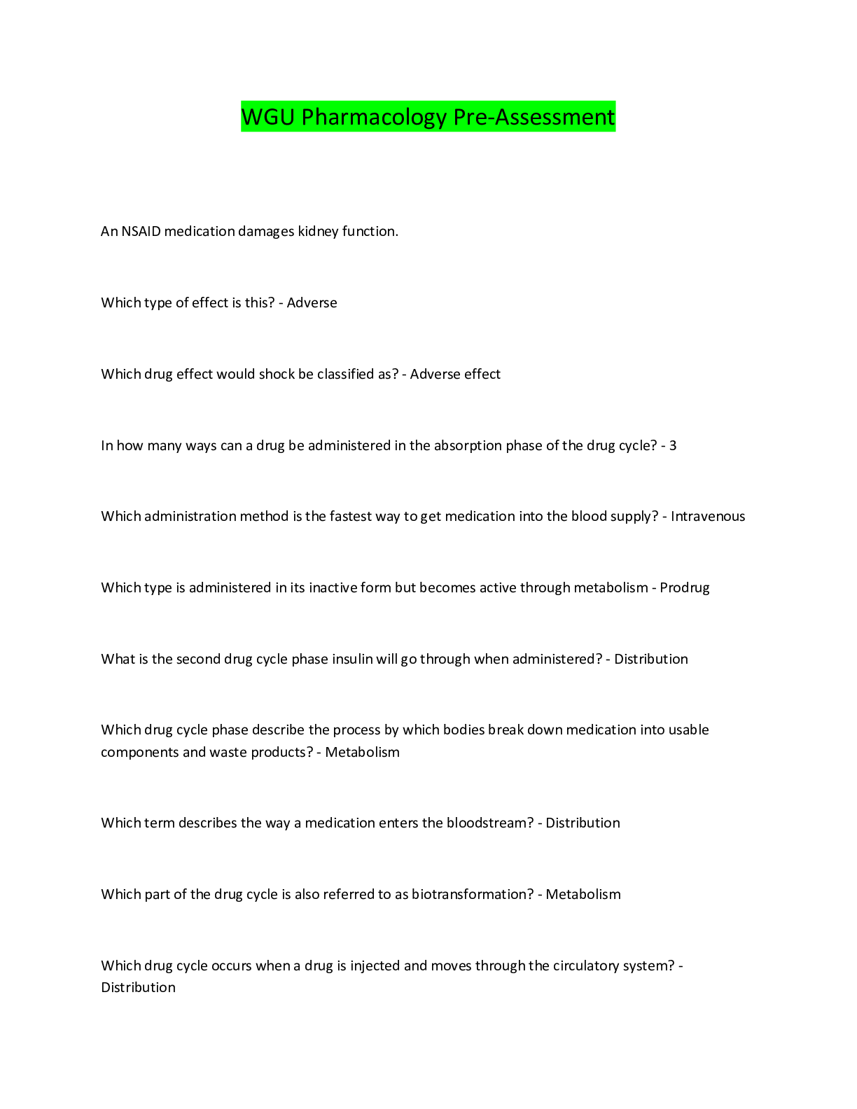 Preview image for WGU Pharmacology Pre-Assessment
